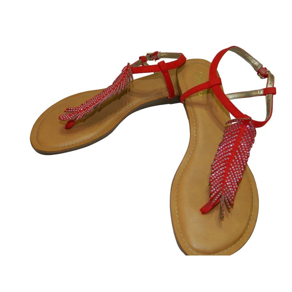 Carlos By Carlos Santana Womens Feather Tenor Flat Sandal, Paprika Red Size 9.5